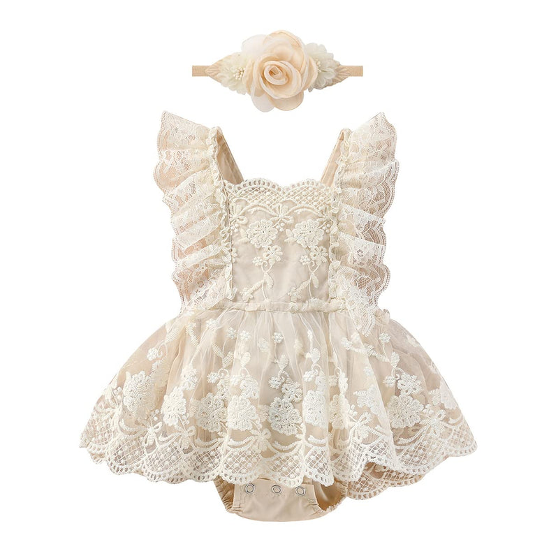 Baby Girl 1st Birthday Outfit Lace Tulle Romper Princess Tutu Dress Headband Shiny ONE Cake Smash Photo Shoot Clothes