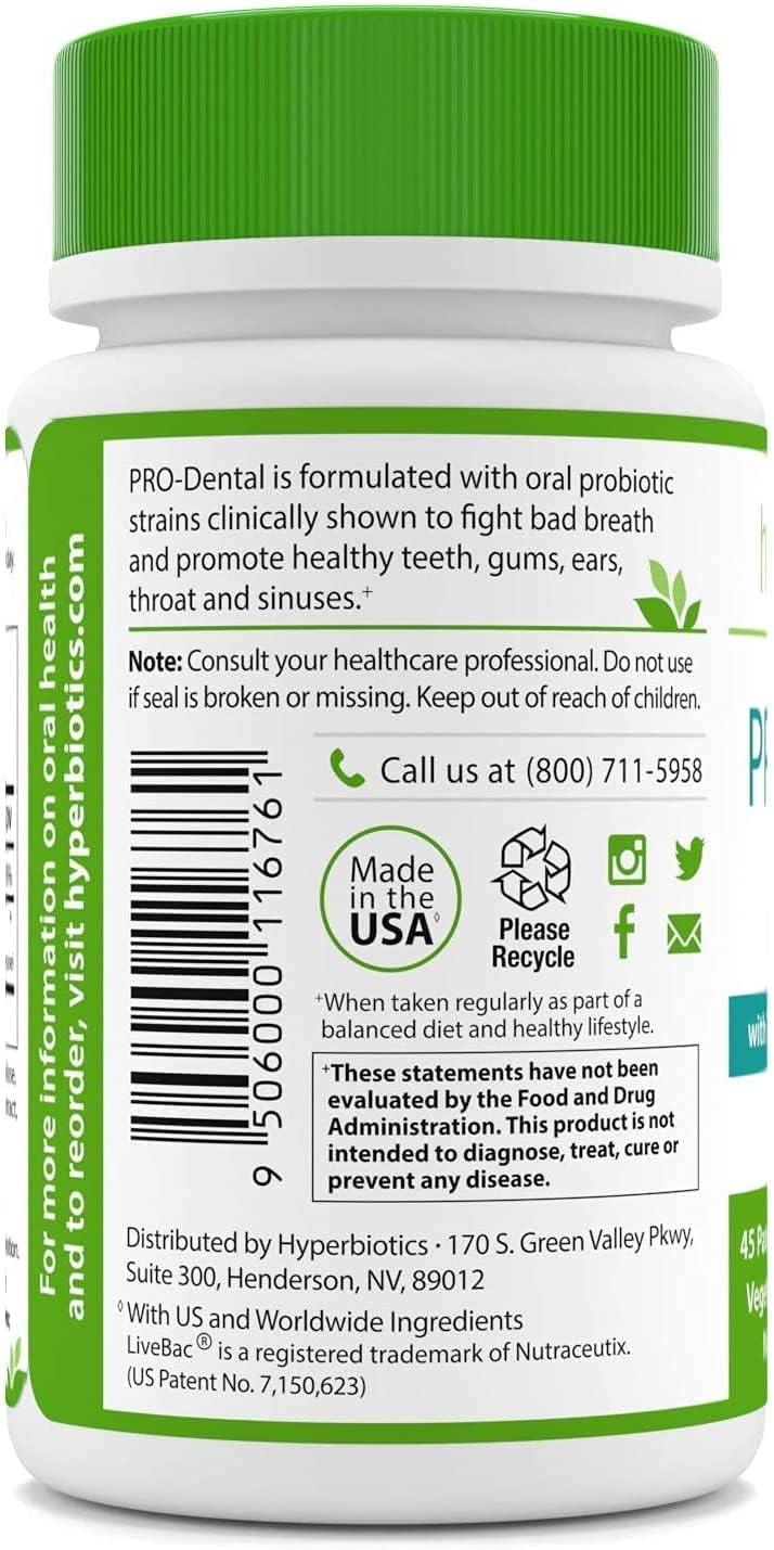 Hyperbiotics - Pro-Dental Probiotic Natural Mint 3 Billion Cfu 45 Chewable 150012