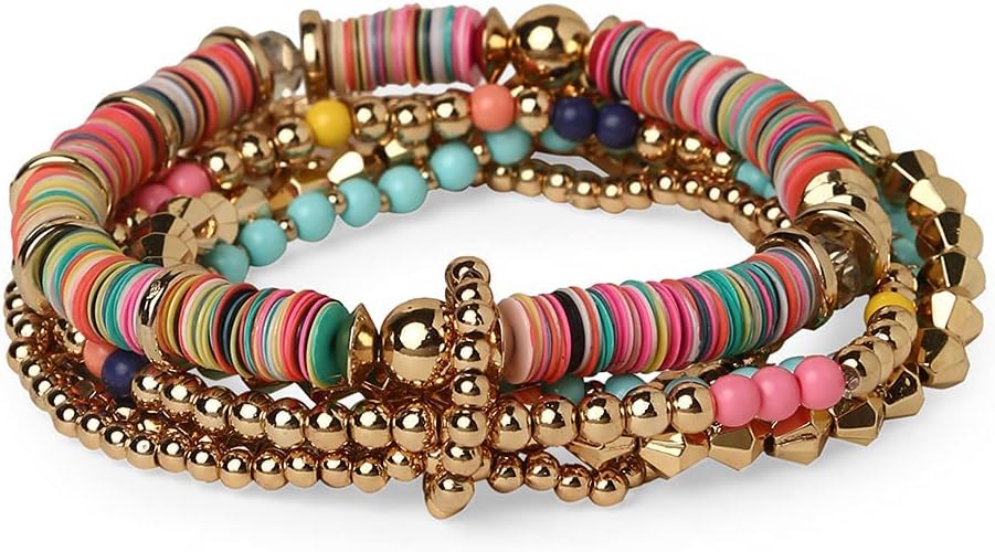 Zaveri Pearls Multicolor Beaded Contemporary Multistrand Stretch Bracelet-Zpfk10874