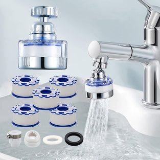 Goodern Faucet Water Filter Set,360° Rotating Sink Water Filter Faucet Bathroom Sink Filter with Filter Elements,Household Faucet Filter Tap Splash-Proof Faucet Tap for Home Kitchen Bathroom