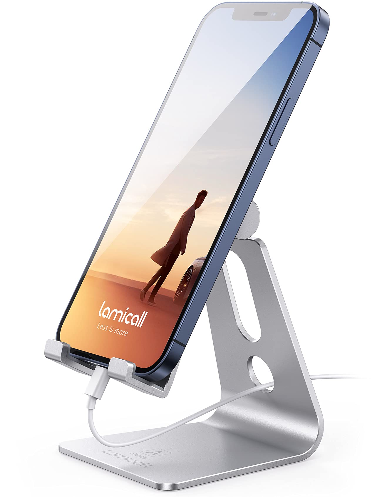 Adjustable Phone Stand, Lamicall Phone Stand: Phone Dock, Holder Compatible with All Android Smartphones, iPhoneiPhone 15/14/13/12/11 series XR XS Max 8p 8 7 7P 6S, Galaxy S6 S8 S9 S10 (Silver)