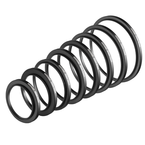 Neewer 8 Pieces Step-up Adapter Ring Set Made of Premium Anodized Aluminum, includes: 49-52mm, 52-55mm, 55-58mm, 58-62mm, 62-67mm, 67-72mm, 72-77mm, 77-82mm-Black