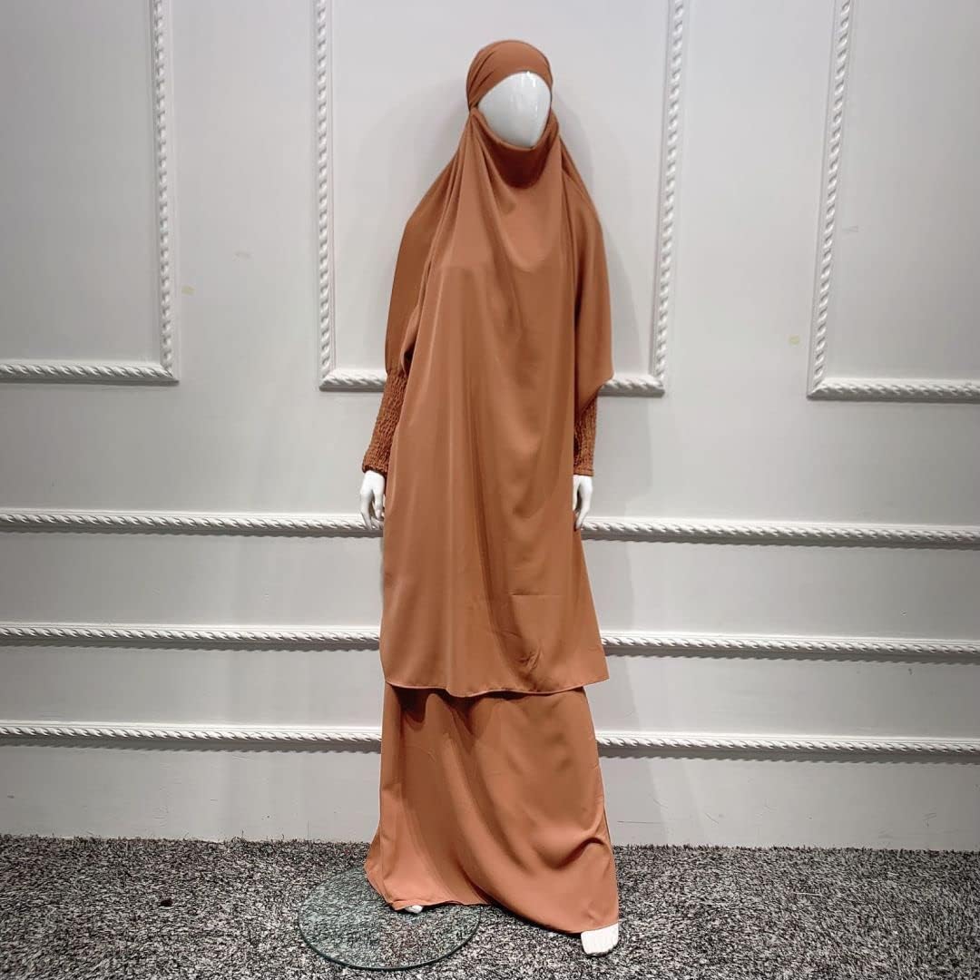 BOJON Muslim Two Piece Prayer Dress for Women Abaya Dress Islamic Middle East Dubai Turkey Maxi Abaya Kaftan with Full Length Hijab Dress