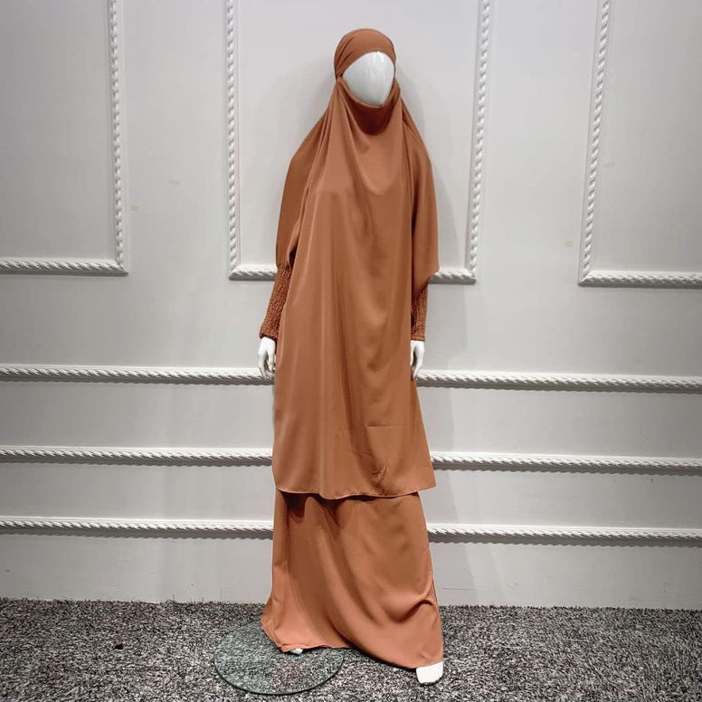 BOJON Muslim Two Piece Prayer Dress for Women Abaya Dress Islamic Middle East Dubai Turkey Maxi Abaya Kaftan with Full Length Hijab Dress