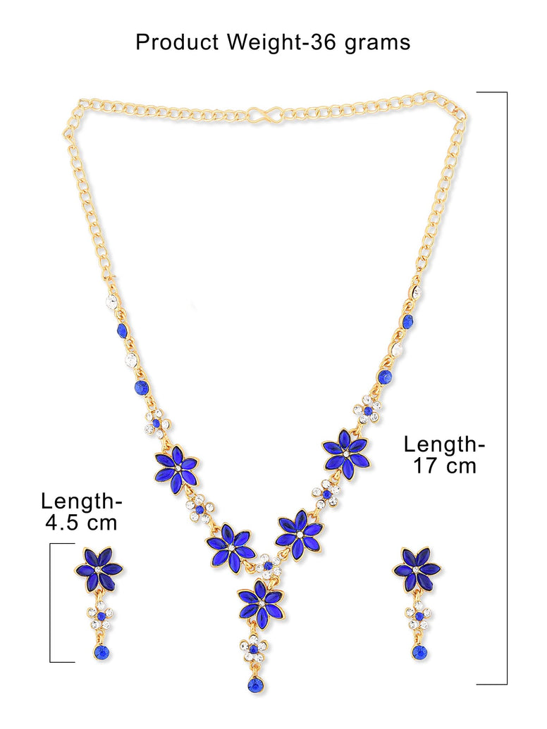 ZAVERI PEARLS Royal Blue Leaf Stone with Austrian Diamond Floral Necklace Set For Women (Blue) (ZPFK5185)