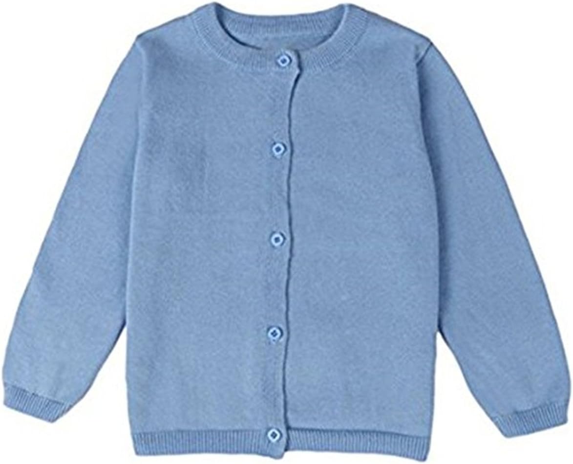 JELEUON Little Girls Cute Crew Neck Long Sleeve Button-Down Solid Cotton Fine Knit Cardigan Sweaters