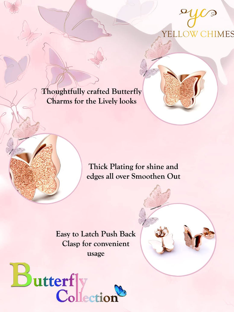 Yellow Chimes Charming Dual Butterfly Surgical Steel 18K Real Rose Gold Stud Earrings For Girls And Women (Rose Gold) (Ycfjer-283Btrf-Rg)