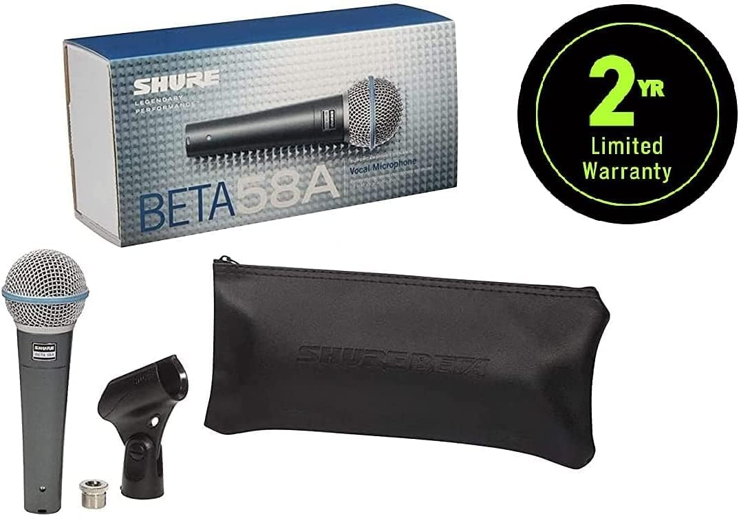 Shure BETA 58A, Vocal Microphone, Professional Voice Recording, Steel Mesh Grille, Great for Live Singing, PC Streaming, Podcasting & Home Studio