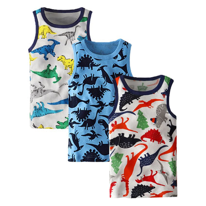 LeeXiang 3 Pack Toddler Boys Girls Summer Tank Tops, Cartoon Print Undershirts (Color Dinosaur, 6 Years)