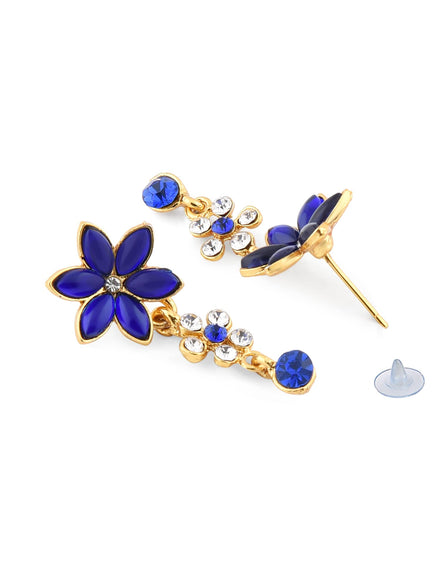 ZAVERI PEARLS Royal Blue Leaf Stone with Austrian Diamond Floral Necklace Set For Women (Blue) (ZPFK5185)