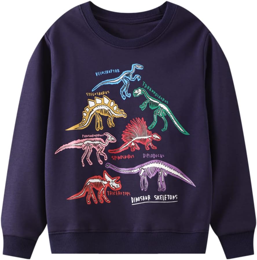 Toddler Boys Sweatshirts Kids Cotton Long Sleeve Crewneck Pullover Cartoon Print Shirts 2-7T