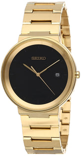 SEIKO Mens Essential CONTEMP Gold Toned Black DIAL, BLACK, Casual