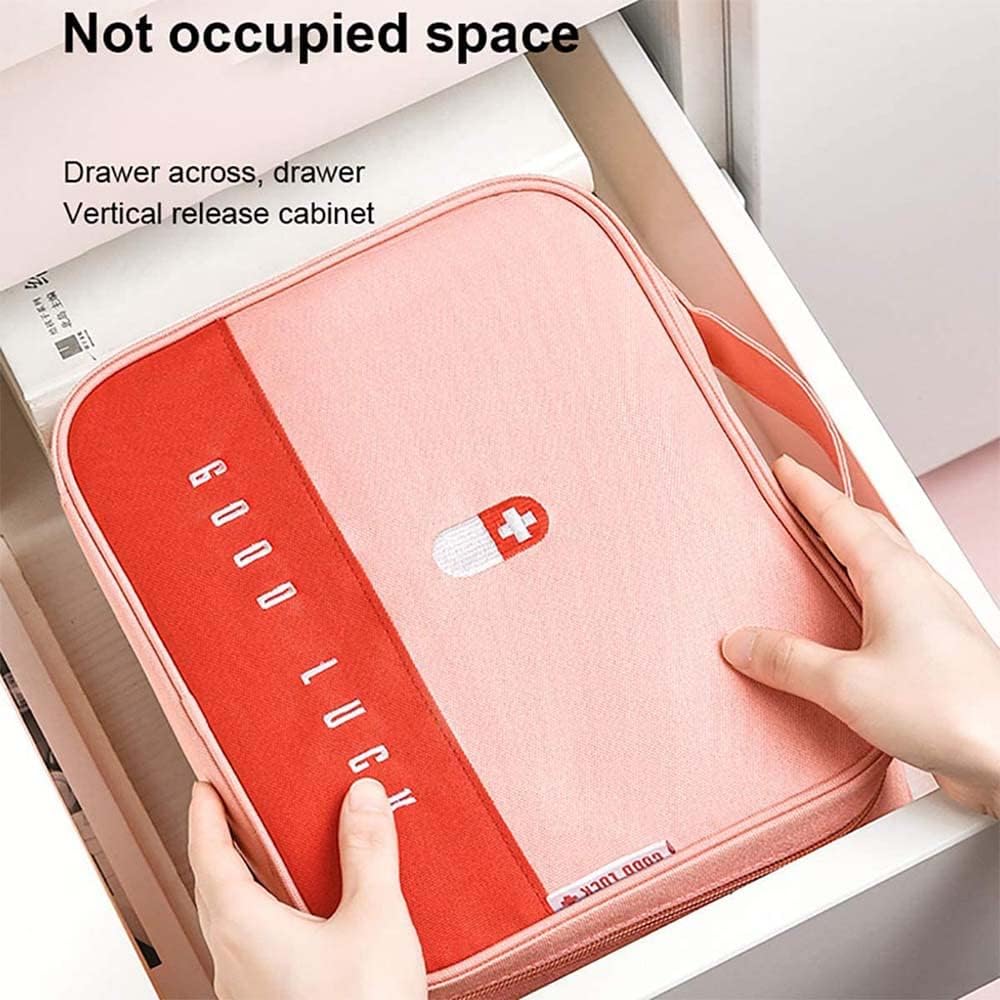 Empty First Aid Bags Travel Medical Supplies Cosmetic Organizer Insulated Medicine Bag Convenient Safety Kit Suit for Family Outdoors Hiking Camping Car Office Workplace, Pink(Mom Son Bag)