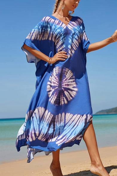 YouKD Women's Long Kaftan Bohemian Beach Swimsuit Cover Up Dress Plus Size Robe