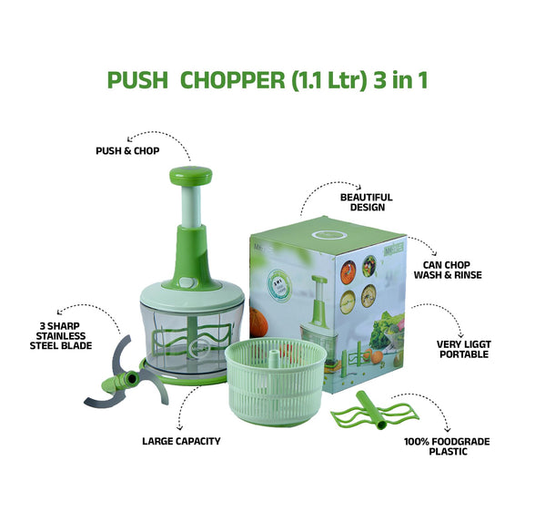 MOVE ON 1100 ML 3 in 1 push chopper with strong base and high capacity storage salad maker lettuce cutter and vegetable chopper