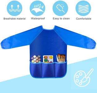 Children's Art Workwear Toddler Workwear Waterproof Artist Painting Apron Long Sleeve Top Children's Painted Apron Waterproof Artist Top Long Sleeve 3 Pockets Suitable for children aged 2-8(Blue-M)