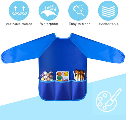 Children's Art Workwear Toddler Workwear Waterproof Artist Painting Apron Long Sleeve Top Children's Painted Apron Waterproof Artist Top Long Sleeve 3 Pockets Suitable for children aged 2-8(Blue-M)