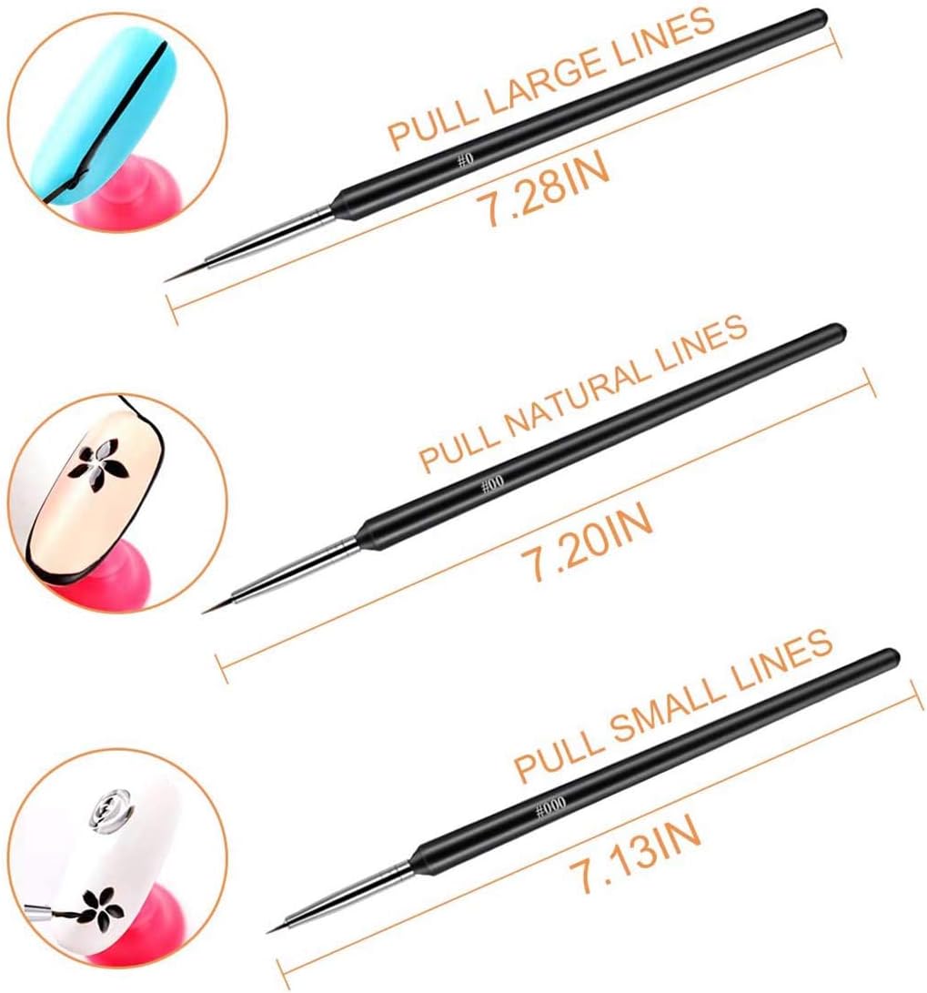Excefore Nail Art Brushes- Professional Nail Art Brushes- Sable Nail Art Brush Pen, Detailer, Liner, Brush Dotting Tool (3pcs/set)