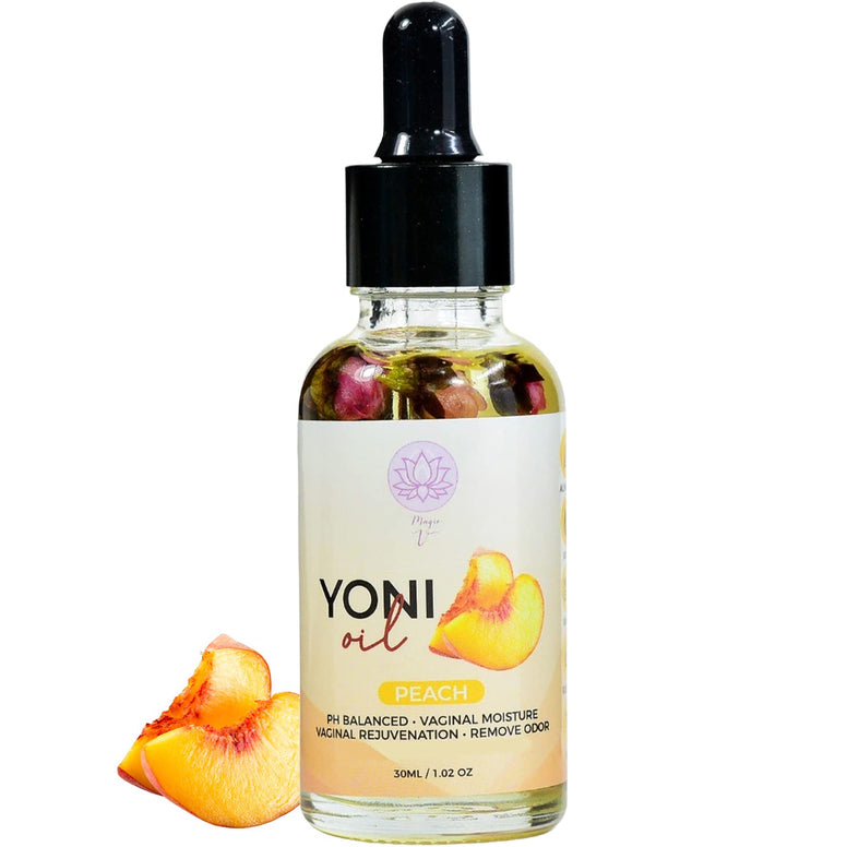 Magic V Yoni Oil Organic Feminine Oil l Moisturizer (Peach) Feminine Deodorant Eliminates Odor Ph Balanced With Essential Oils