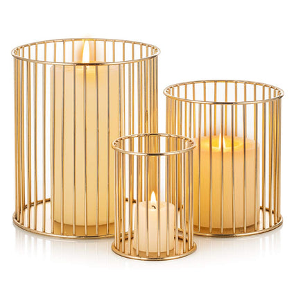 Sziqiqi Set of 3 Gold Wire Construction Candle Holder Set Minimalist Versatile for Flower Arrangement Kitchen Organizer, 3 Pcs