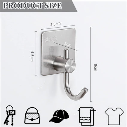 ikeoat Wall Adhesive Hooks, ikeoat Stainless Steel Bathroom Hooks for Hanging Loofah, Coat, Hat, Key, Clothes, Heavy Duty Towel Hooks, No Drill Coat Hooks for Bathroom, Kitchen, Office, 4 Pcs, Sliver