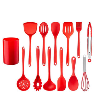13Pcs Silicone Cooking Kitchen Utensils Set with Holder Silicone Spatula set Cooking Tool BPA Free Non Toxic Turner Tongs Spatula Spoon Kitchen Gadgets Set for Nonstick Heat Resistant Cookware (Red)