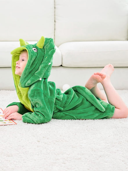 LOLANTA Boys' Girls' Hooded Flannel Bathrobes Kids Sleepwear Dinosaur Dressing Gown Christmas Gift 2-3Y