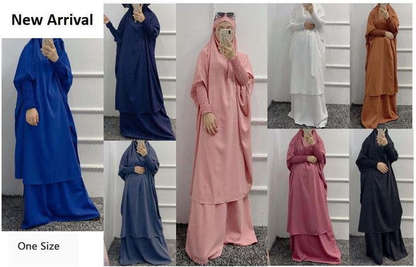 BOJON Muslim Two Piece Prayer Dress for Women Abaya Dress Islamic Middle East Dubai Turkey Maxi Abaya Kaftan with Full Length Hijab Dress