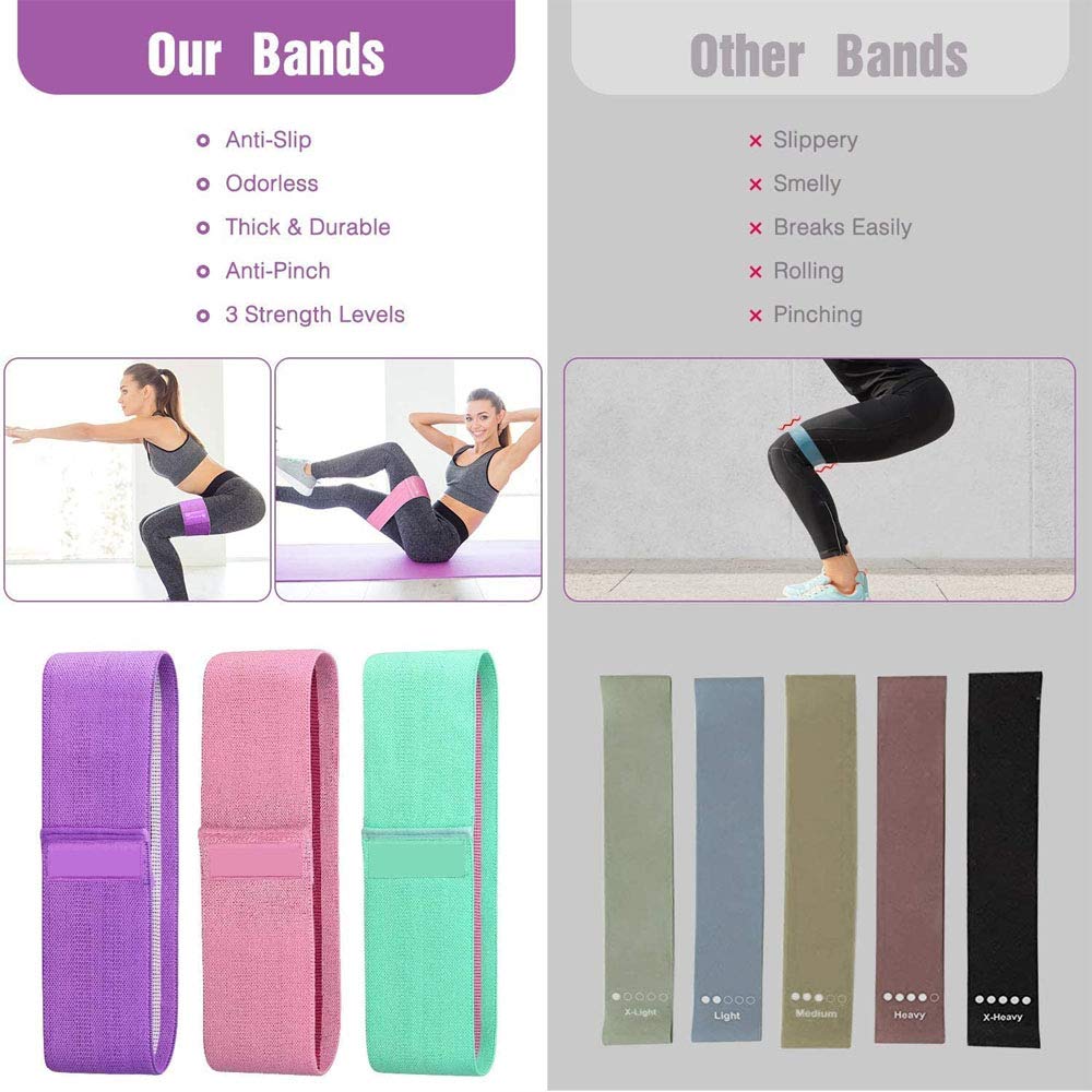 COOLBABY Booty Bands Set - 3 Levels Girly Resistance for Hips, Thighs and Glutes Activation Suitable Beginner, Intermediate, Professional Use Made of Premium Elastic Fabric