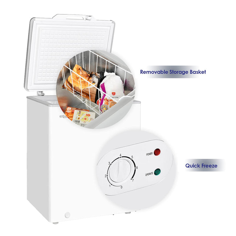 Super General Chest-Freezer 150 Liter Gross Volume, SGF-155-H, White, Compact Deep-Freezer with Storage-Basket, Lock & Key, Wheels, 63.2 x 56.5 x 83.5 cm, 1 Year Warranty