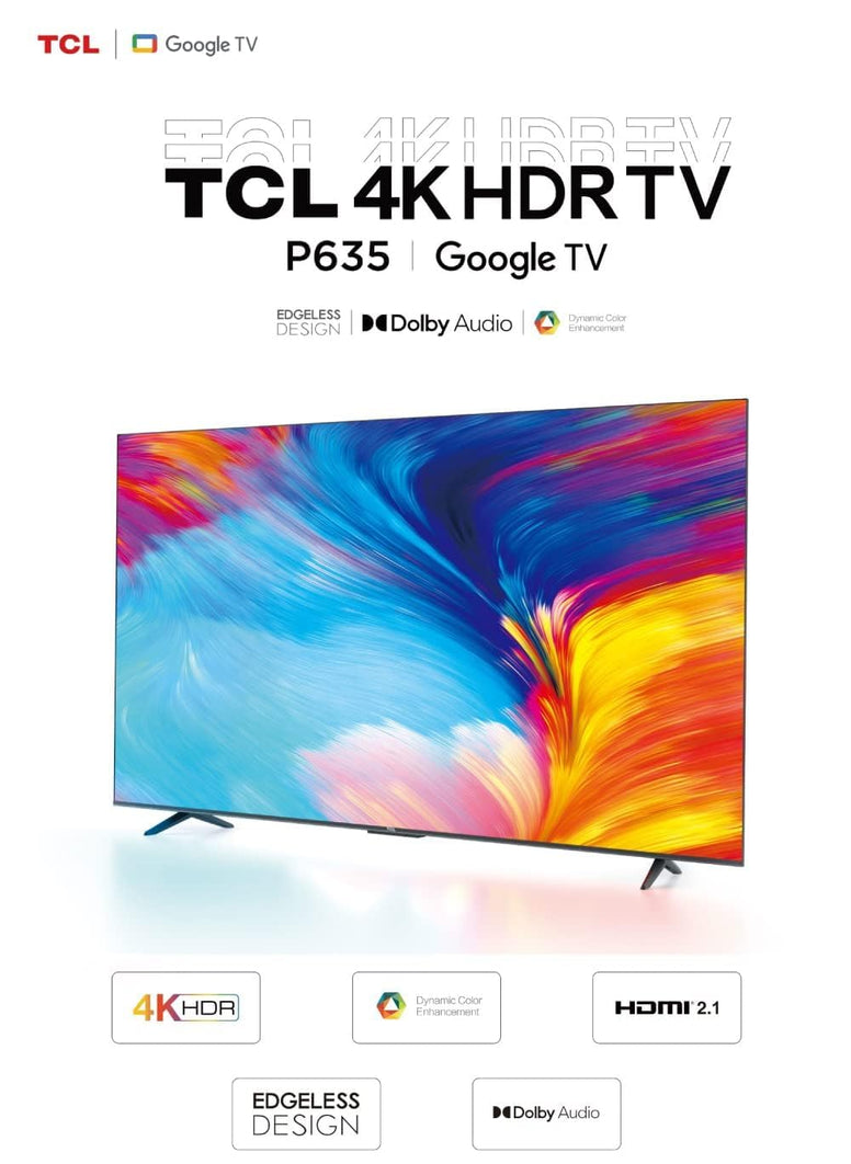 TCL 55 Inch 4K UHD Smart TV, Google TV with Built-in Chromecast & Google Assistance, Hands-free Voice Control, Dolby Audio, HDR10 & Micro Dimming technology, Edgeless Design, 55P635(2023 Model)