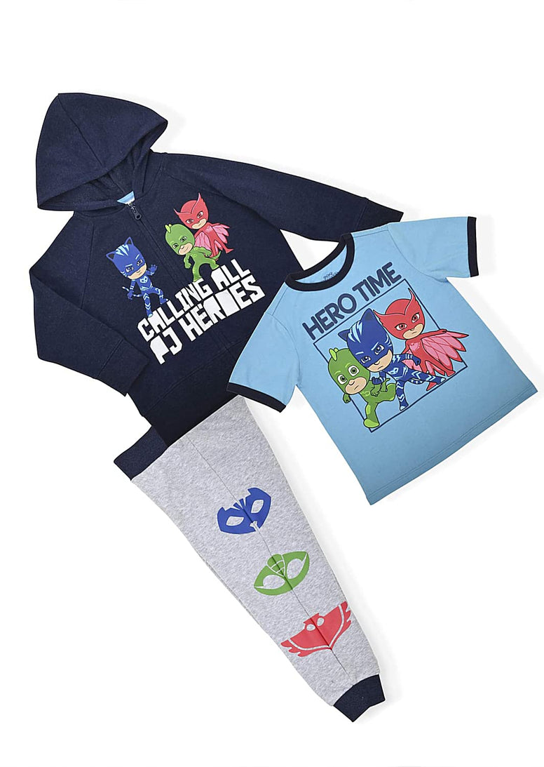 PJ Masks Hoodie Combo Set - 1 Hoodie 1 Sweatpant & 1 T-Shirt Featuring Catboy, Gekko & Owlette 24 Months