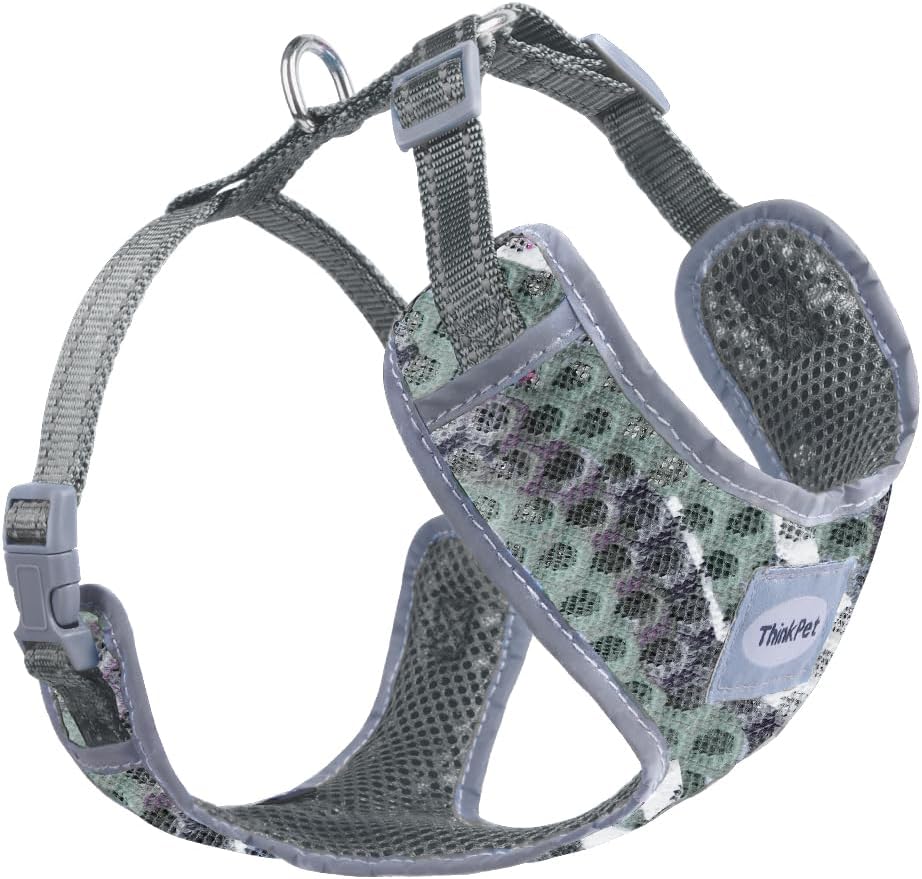 ThinkPet Reflective Breathable Soft Air Mesh No Pull Puppy Choke Free Over Head Vest Ventilation Harness for Puppy Small Medium Dogs (Camouflage Grey,L)