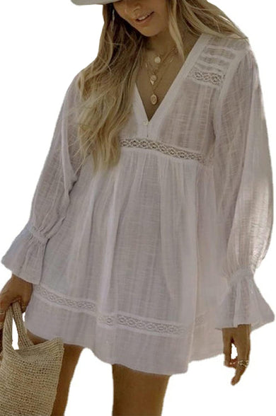 YouKD Women's Bohemian Tunic Tops Loungewear Dress Beach Cover Up Robes