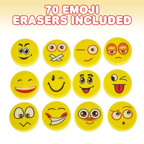 ArtCreativity Emoji Erasers, Pack of 70, Emoticon Smile Face Pencil Erasers in Assorted Designs, School Supplies for Children, Teacher Rewards, Classroom Gifts, Emoji Birthday Party Favors for Kids