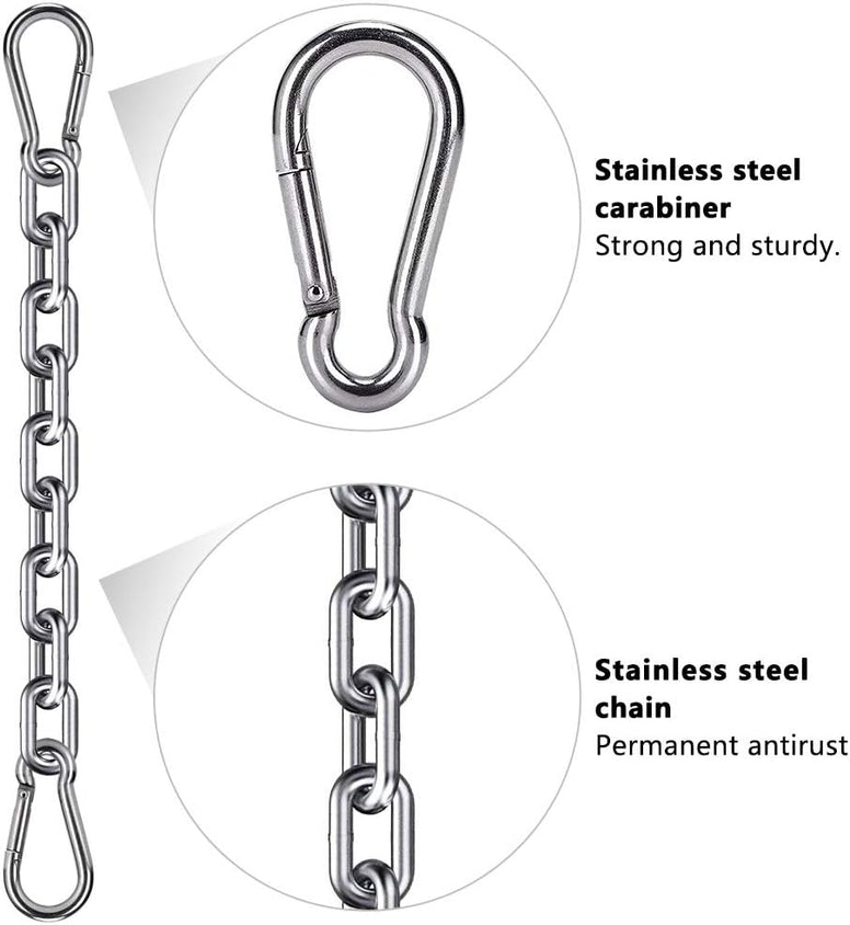 WAREMAID 2 Boxing Punching Bag Chain and 4 Carabiners, Stainless Steel Heavy Duty Hanging Chair Chain Kit Hammock Chair Hardware for Indoor Outdoor Playground Swing Set, Hanging Heavy Bag, 1000 LB