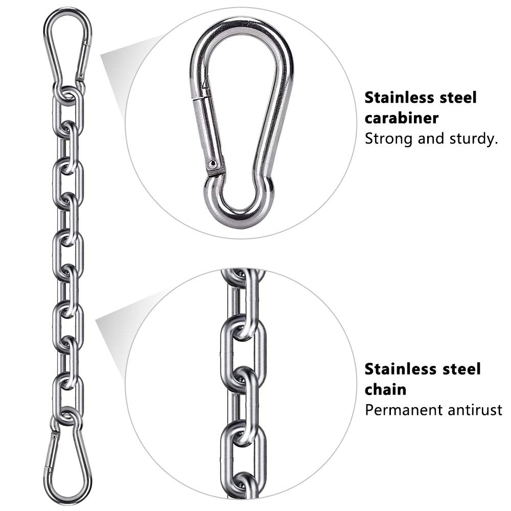 WAREMAID 2 Boxing Punching Bag Chain and 4 Carabiners, Stainless Steel Heavy Duty Hanging Chair Chain Kit Hammock Chair Hardware for Indoor Outdoor Playground Swing Set, Hanging Heavy Bag, 1000 LB