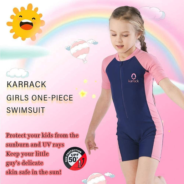 Karrack Girls and Boys One Piece Rash Guard Swimsuit Kid Water Sport Short Swimsuit UPF 50+ Sun Protection Bathing Suits