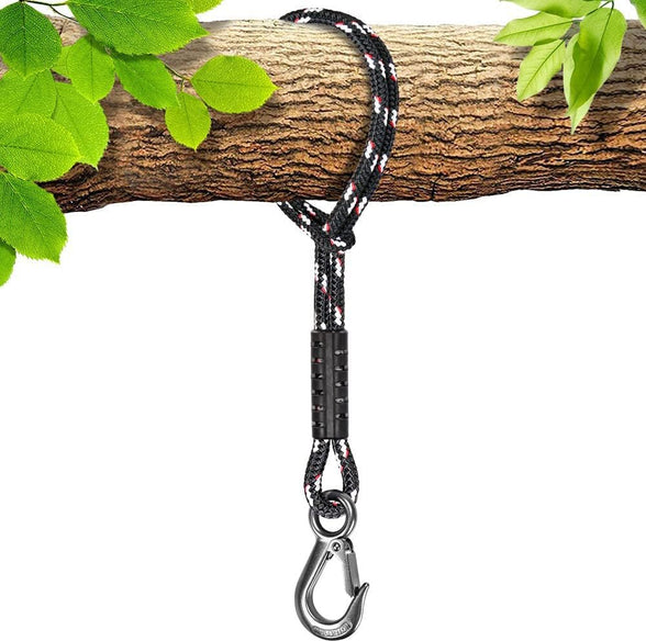 BeneLabel Tree Swing Rope, 2500 LB Capacity, Hammock Tree Swing Hanging Strap, Heavy Duty Hook, 440 LB Capacity, for Indoor Outdoor Swing Hammock Playground Set Accessories, 1.5M, 1 Pcs, Black