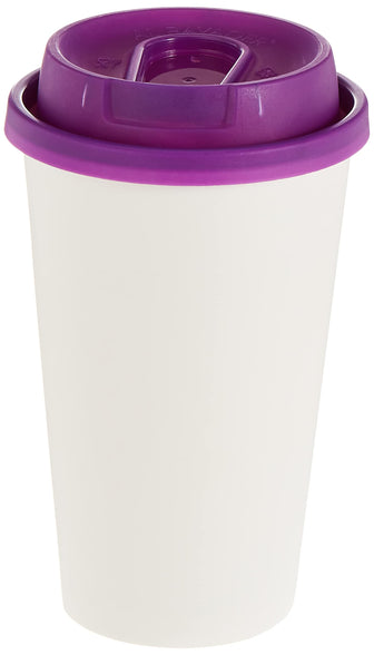 Fun Paper Cups with Lids and heat protection Sleeves Tea Cup grab & go 475ml BPA-Free Coffee Lids For Hot Cups 16oz Plum Lid (Pack of 10)