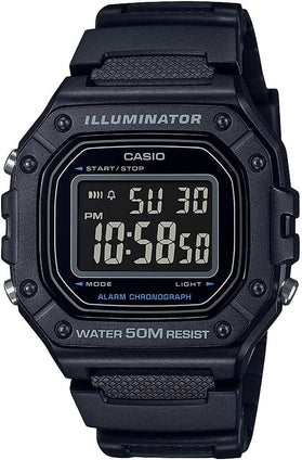 Casio Illuminator Daily Alarm Chronograph Digital Stopwatch W218H-1BV, Black, Modern Digital
