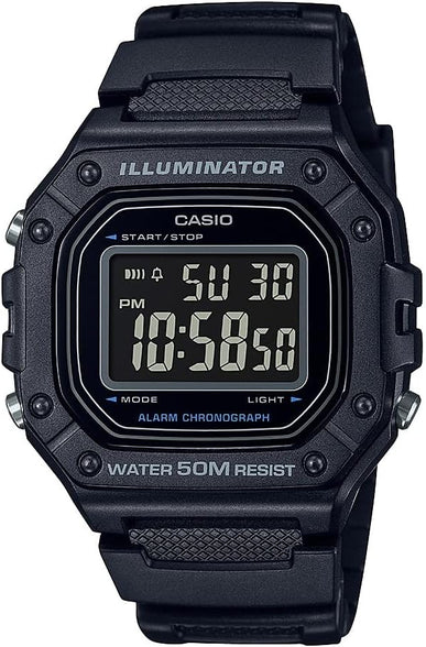 Casio Illuminator Daily Alarm Chronograph Digital Stopwatch W218H-1BV, Black, Modern Digital