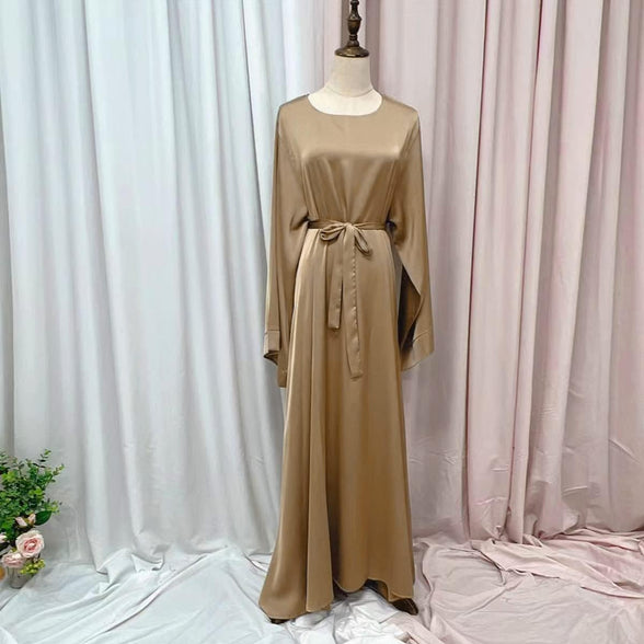 IMEKIS Women Muslim Abaya Long Sleeve Maxi Dress Loose Full Cover East Arabian Robe Dubai Islamic Dubai Prayer Clothes