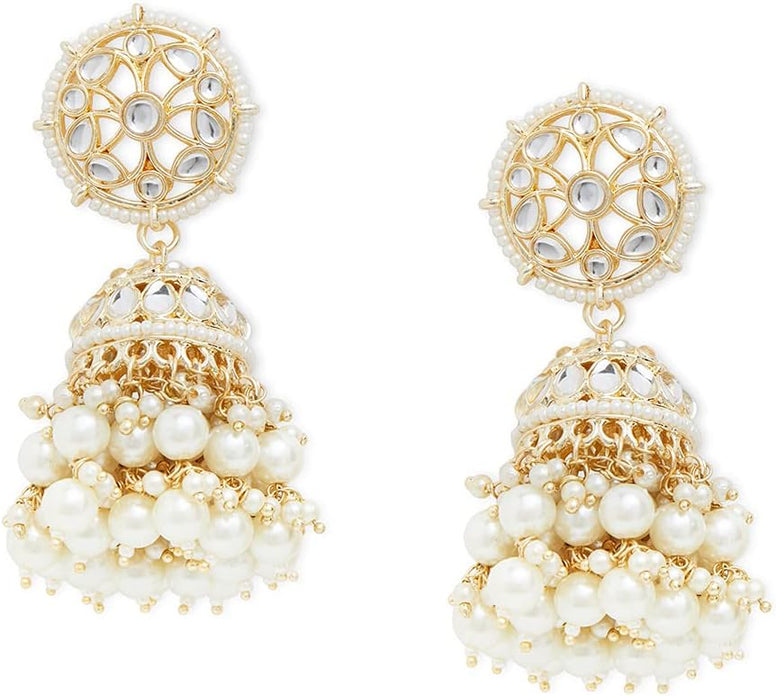 ZAVERI PEARLS Gold Tone Traditional Kundan & Pearls Jhumki Earring For Women-ZPFK11012