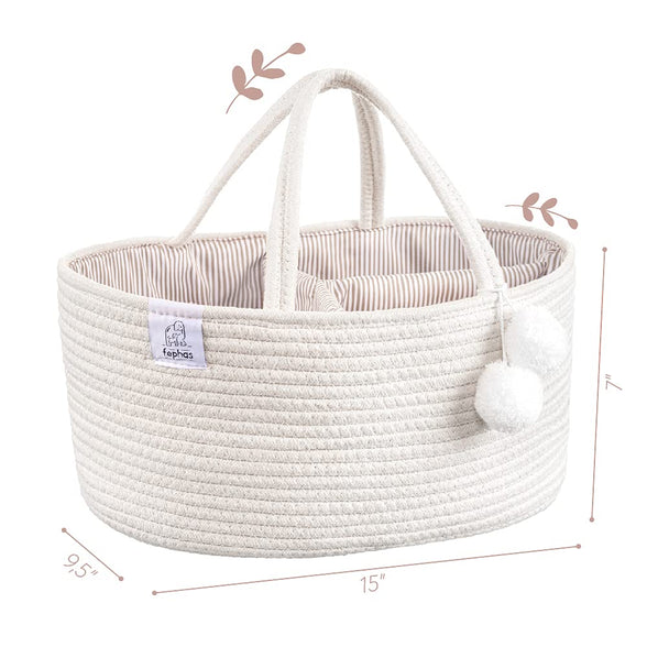 Fephas Baby Diaper Caddy Organizer- 100% Cotton Rope Nursery Storage Bin- Portable Diaper Storage Basket for Changing Table and Car- Perfect Baby Shower & Registry Gift