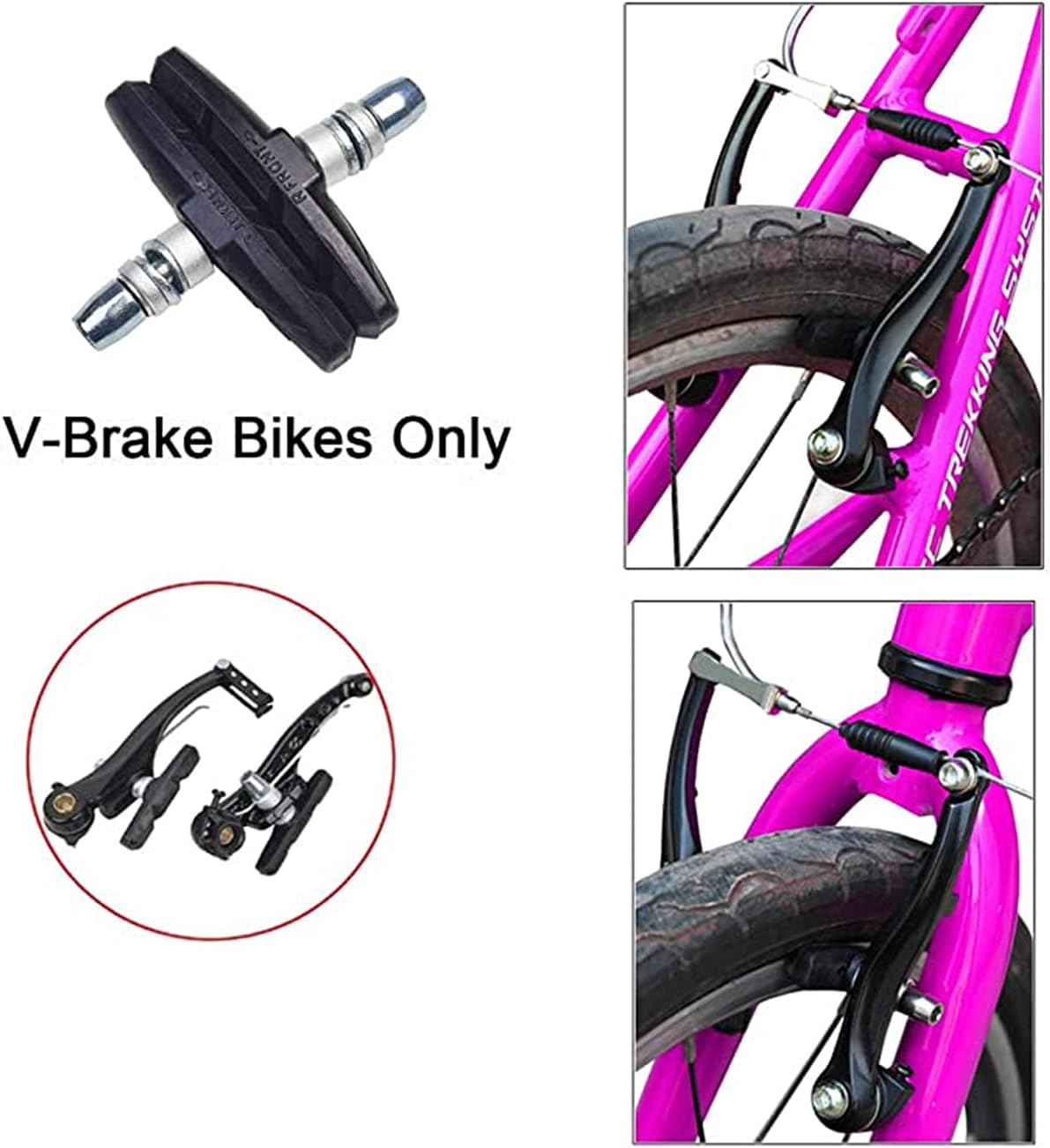 DELFINO No Noise No Skid Bike Brakes Pads Set, Professional Mountain and Road Bicycle V-Brake Pads, 70mm for Cruiser MTB Mountain Bicycle Universal V-Brake Blocks with Hex Nut and Shims