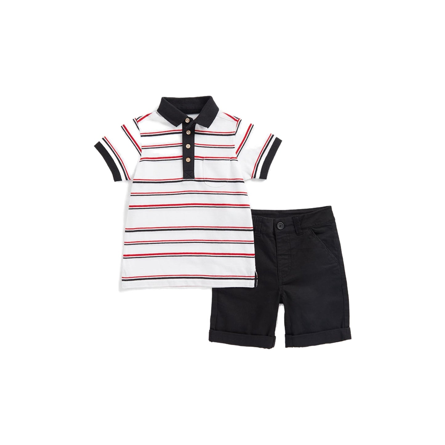 Mothercare Boys EC903 Jb Rr Stripe Polo & Black Short Set (7-8 Years)