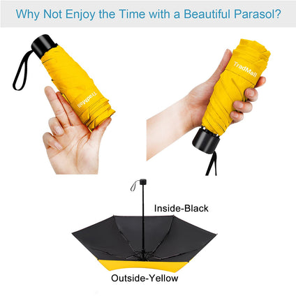 TradMall Mini Travel Umbrella, Portable Lightweight Compact Parasol with 95% UV Protection for Sun & Rain, Yellow