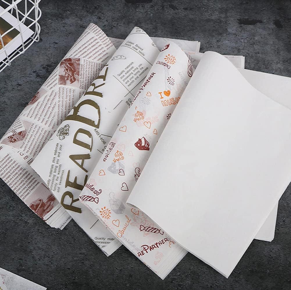 Baking Food Packaging Paper Wax Paper Food Grade Grease Paper Food Wrappers Wrapping Paper For Bread Sandwich Burger Fries Oilpaper Baking Tools Disposable Candy Baking Oil-Proof Package Paper 100 Pcs