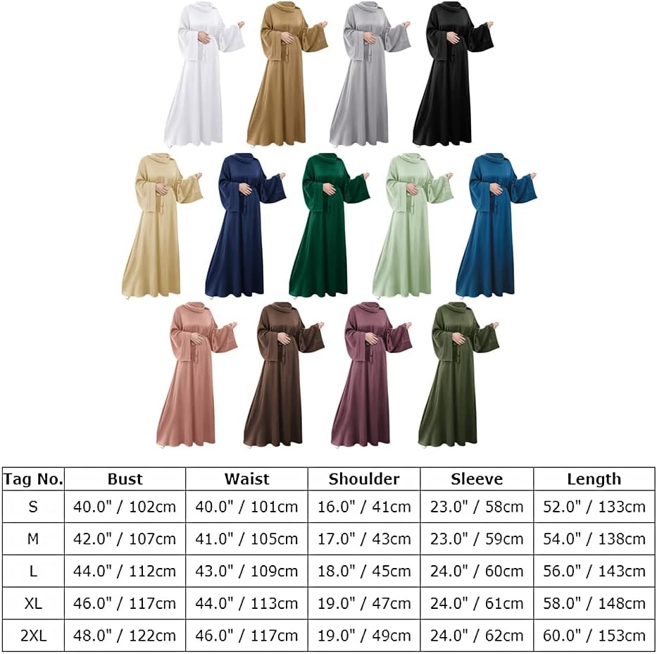 IMEKIS Women Muslim Abaya Long Sleeve Maxi Dress Loose Full Cover East Arabian Robe Dubai Islamic Dubai Prayer Clothes